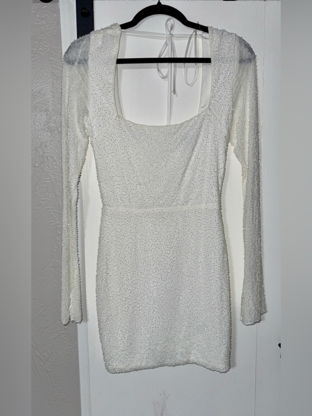 Windsor White Beaded Long-Sleeve Mini Dress
